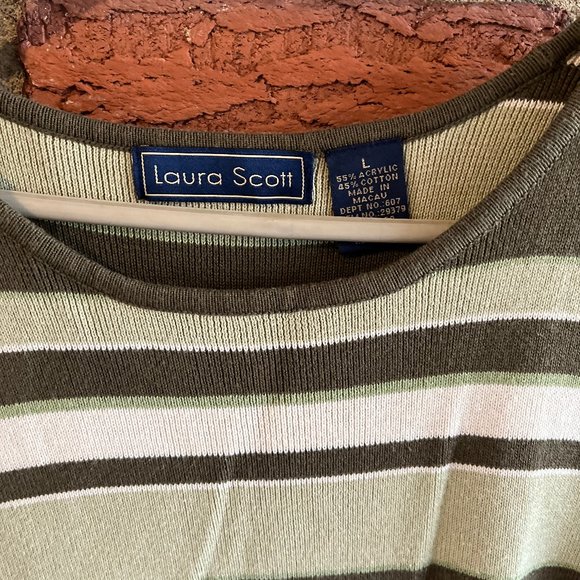 Laura Scott, Sleeveless Green Striped Sweater, Large - Picture 2 of 3